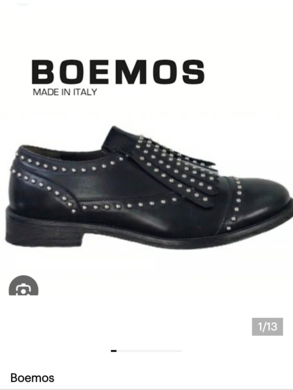 Boemos Italian Black Leather Silver Studs Kiltie Oxfords, Woman's EU 36 US 5.5-6
